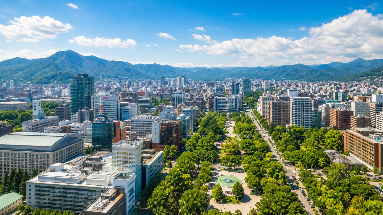 夏の札幌の街並みを上空から見渡した風景